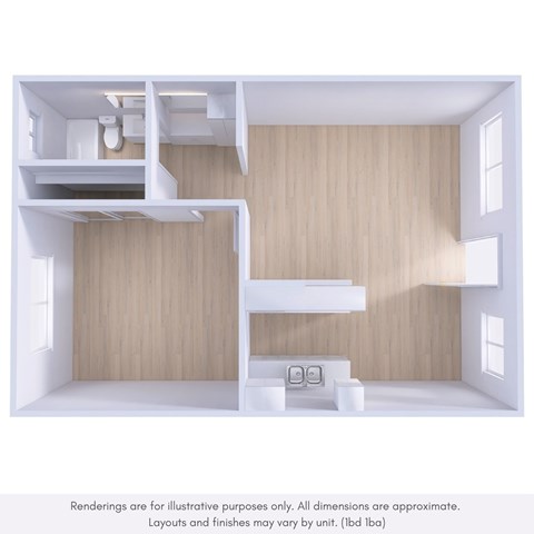 Floor plan for 1 bed, 1 bath, 850 sqft